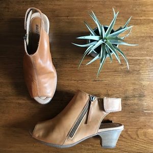 Leather Peep Toe Heel Sandals